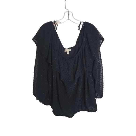 MICHAEL Michael Kors Black Clip Chiffon Off-Shoulder Blouse, NWT, 3X - Picture 2 of 7